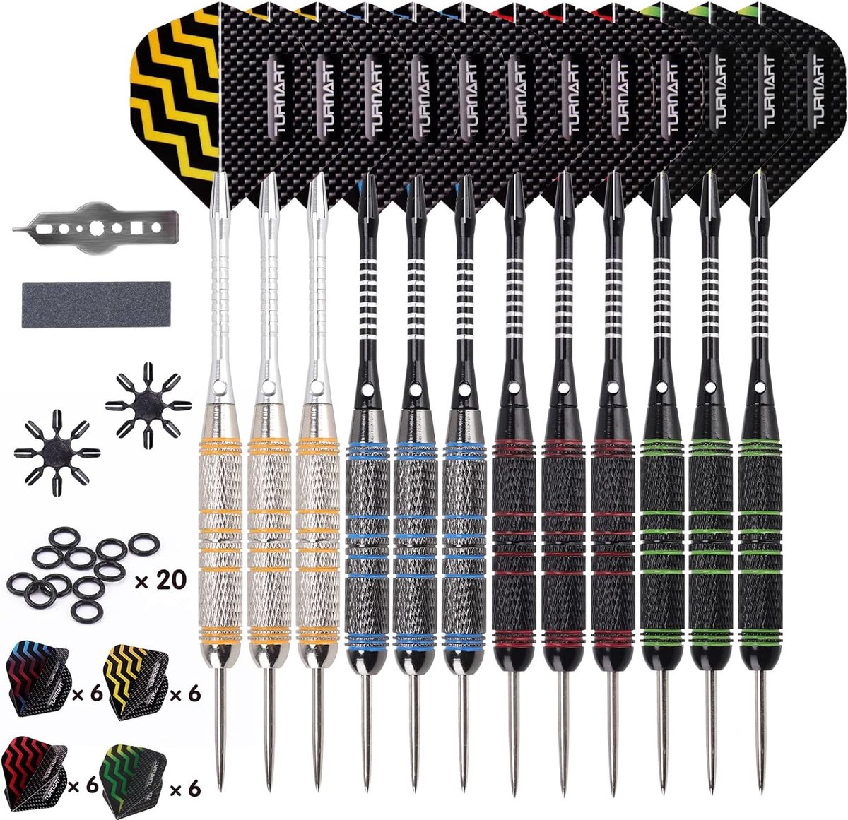 Professionele Dartpijlen - Set van 3 Darts met Anti-Losse Aluminium Schachten - 12 stuks - 20 anti-losse rubberen ringen