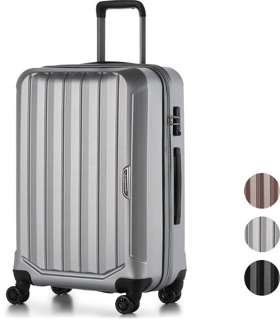 ©TROLLEYZ - Bali No.22 - Reiskoffer 69cm met TSA slot - Dubbele wielen - 360° spinners - 100% ABS - Reiskoffer in Metallic Grey