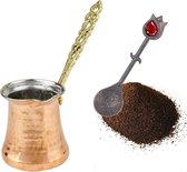 Turkse Koffiepot: Koperen Cezve Koffiepot voor Turkse Koffie | Ibrik Arabische Fornuis Koffiepot met Handvat | Handgemaakte Ottomaanse Gehamerde Koperen Pot & Vintage Lepel | 6 Porties