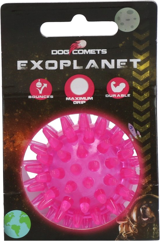 Dog Comets Exoplanet – 5 cm - Hondenspeeltje - Bal - Apporteer speelgoed – Egelbal - Water en Land - Gebitsverzorging - Met Piep - Roze – S