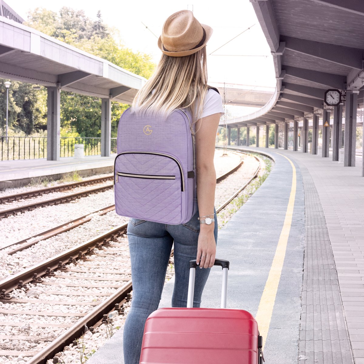 AG Luxe Rugzak Dames Lila - Rugzakken - Rugtassen - Meisje - Laptop - 26L - School - Kind - Backpack Waterafstotend- Schooltas - Reizen & Werken - Anti Diefstal Ontwerp - Inclusief Usb Oplaadstation – foto 7