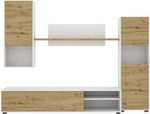 LUKA TV-wandmontage - Wit melamine en ambachtelijk eikenhout - 4 deuren - L220 x D41 x H180 cm