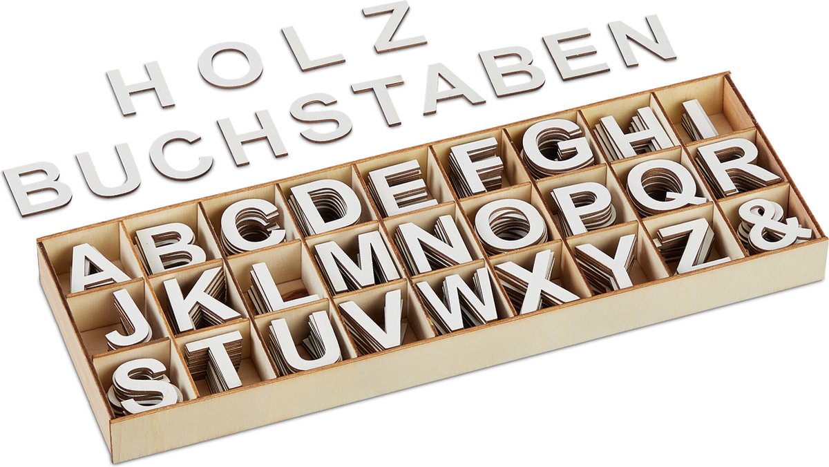 Relaxdays Wooden Letter Set, 104 Pieces, Capital A-Z, Signs, 5 Cm High Xl Letters For Crafting Decorative Alphabet Colourful 81495016