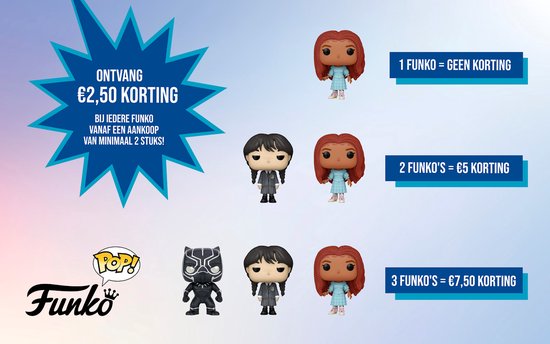 Overzicht van Funko Pop-aanbiedingen: met drie figuren en kortingen oplopend tot €7,50.