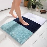 Extra dikke badmat - Antislip - Microvezel - Badmat - Ruige badmat - Drie kleuren - Gestreept - Badtapijt voor badkamer - 51 x 81 cm- Gemengd blauw