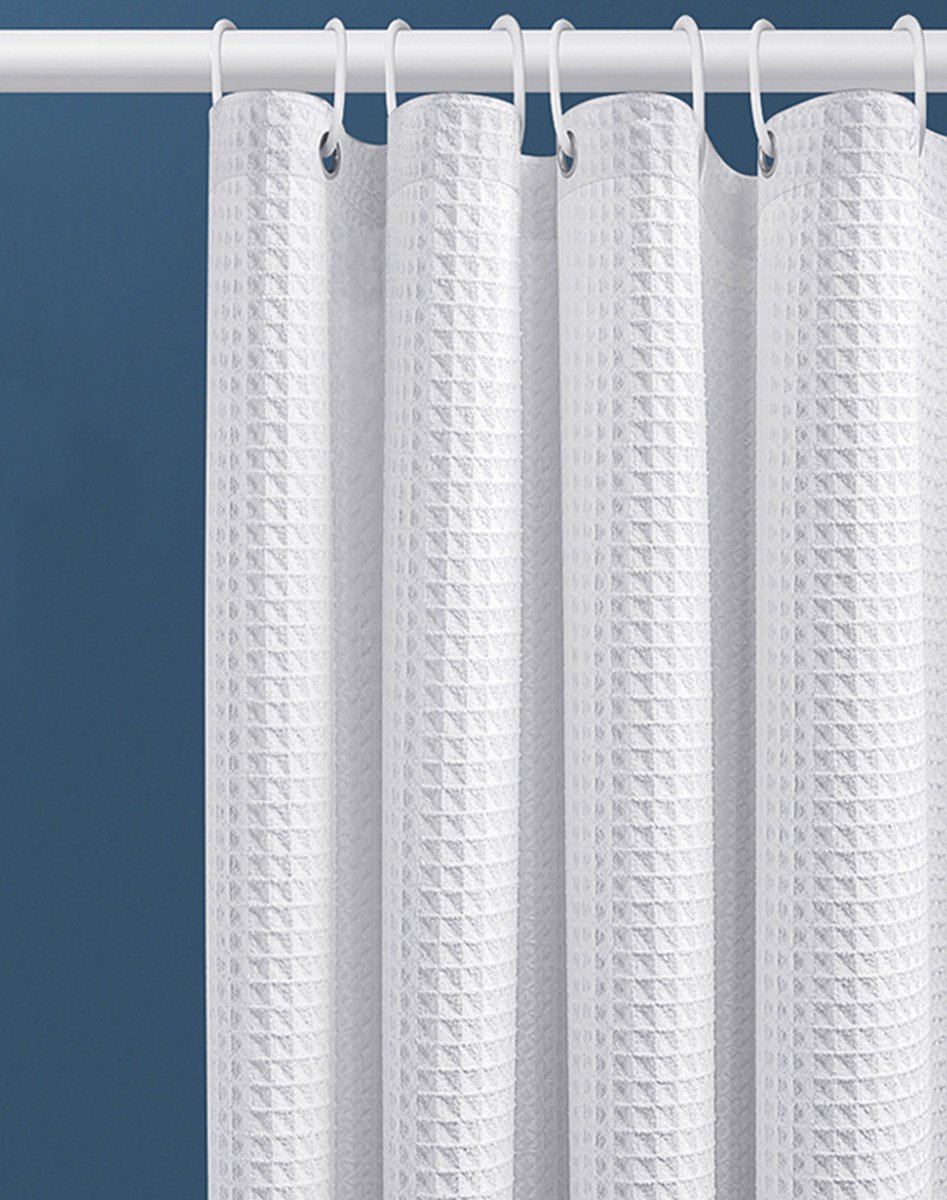 Opzij Douchegordijn -Anti Schimmel-Badkamer Accessoires- semi Transparant met 12 Ringen Wit -Cube Design Inclusief ringen – Waterdicht Polyester -80*180 cm-wafel douchegordijn-wit douchegordijn met wafelweefsel
