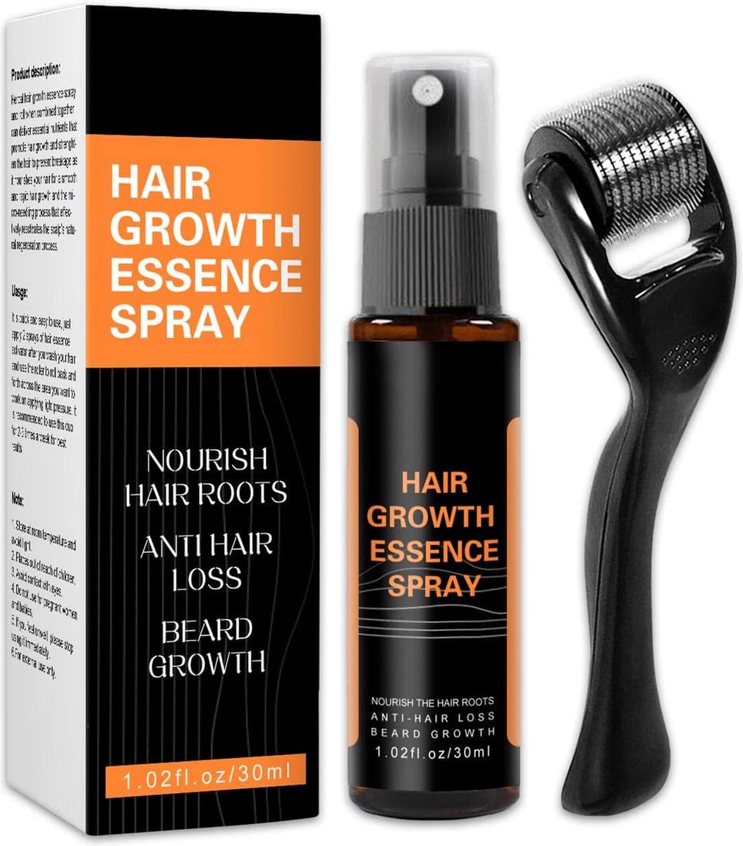 Haargroei Stimulator Baardgroei Spray + Dermaroller - Minoxidil 5% Alternatief - Haargroei serum - Haargroei versneller - Haargroeimiddel - Haaruitval Vrouwen - Haaruitval Mannen - Haargroei producten vrouwen - Haargroei olie - Haargroei Mannen