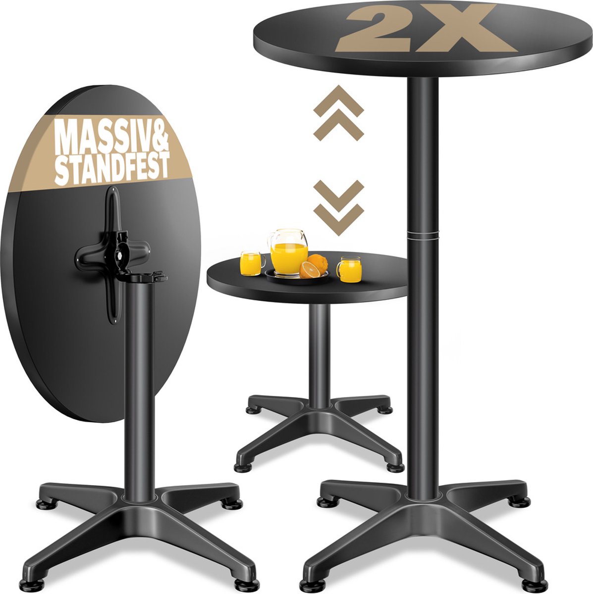 Casaria Statafels - Set van 2 Inklapbar Verstelbar 70cm 115cm - Zwart