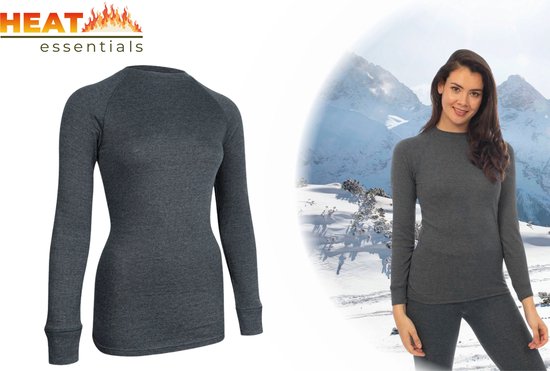 Heat Essentials - Thermo Ondergoed Dames - ThermoShirt Dames - Antraciet - L - Thermokleding Dames - Thermo Shirt Dames Lange Mouw
