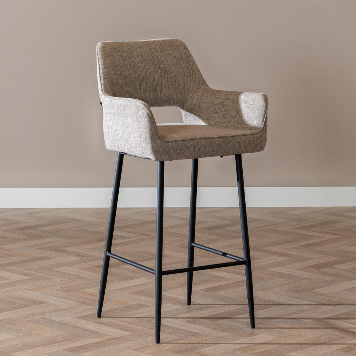 Bronx71® Scandinavische barkruk Inga gerecyclede stof taupe 78 cm - barstoel