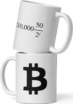 Witte Glanzende Koffie & Thee Mok Met Bitcoin Formule Bitcoin Symbool 325 ml | Bitcoin cadeau| Crypto cadeau| Bitcoin Beker| Bitcoin Kop| Bitcoin Merch| Crypto Merch| Crypto Beker| Crypto Kop| Crypto Mok