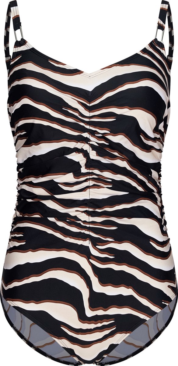 Pastunette Dames Badpak Zebra - Ecru / Zwart - Maat 46