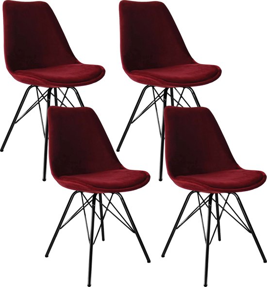 Chaise baquet Kick Velvet rouge - structure noire - lot de 4