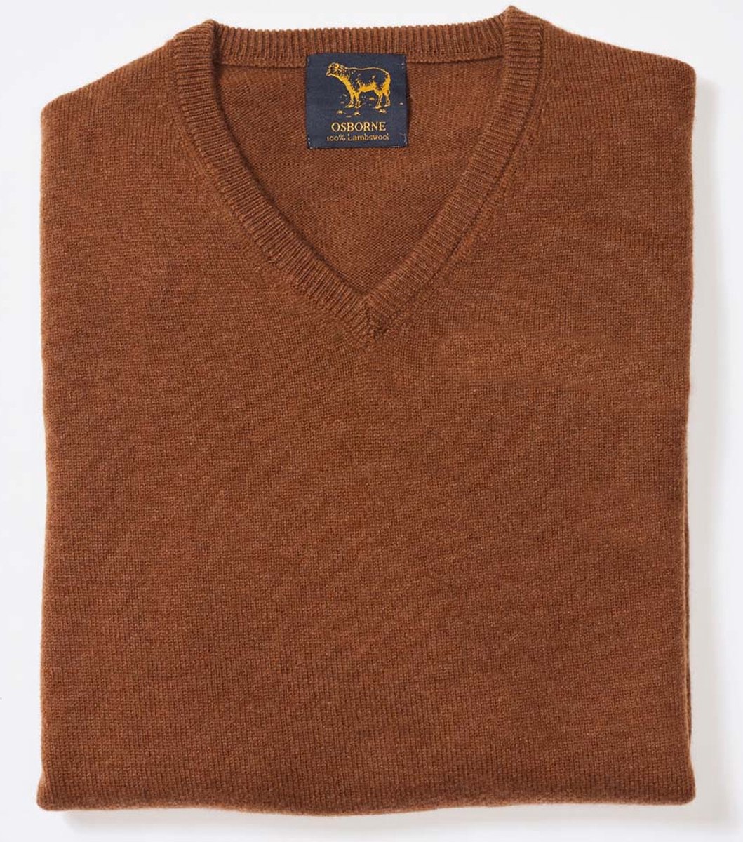 Osborne Knitwear Trui met V hals - Sweater heren in Lamswol - Pullover Heren - Spaniel - XL