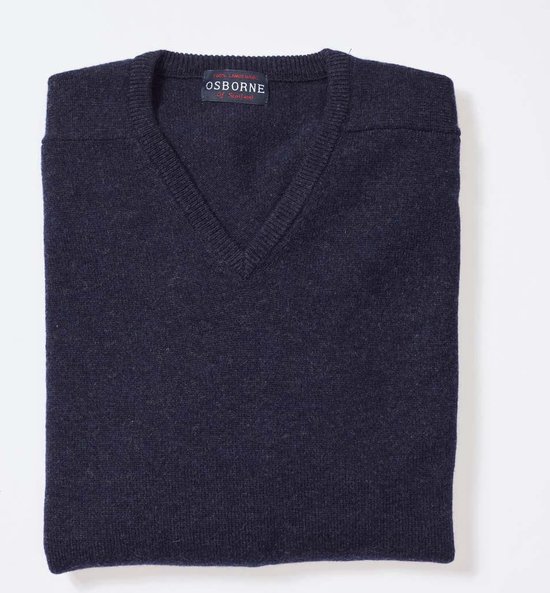 Osborne Knitwear Trui met V hals - Sweater heren in Lamswol - Pullover Heren - Indigo melange - 2XL