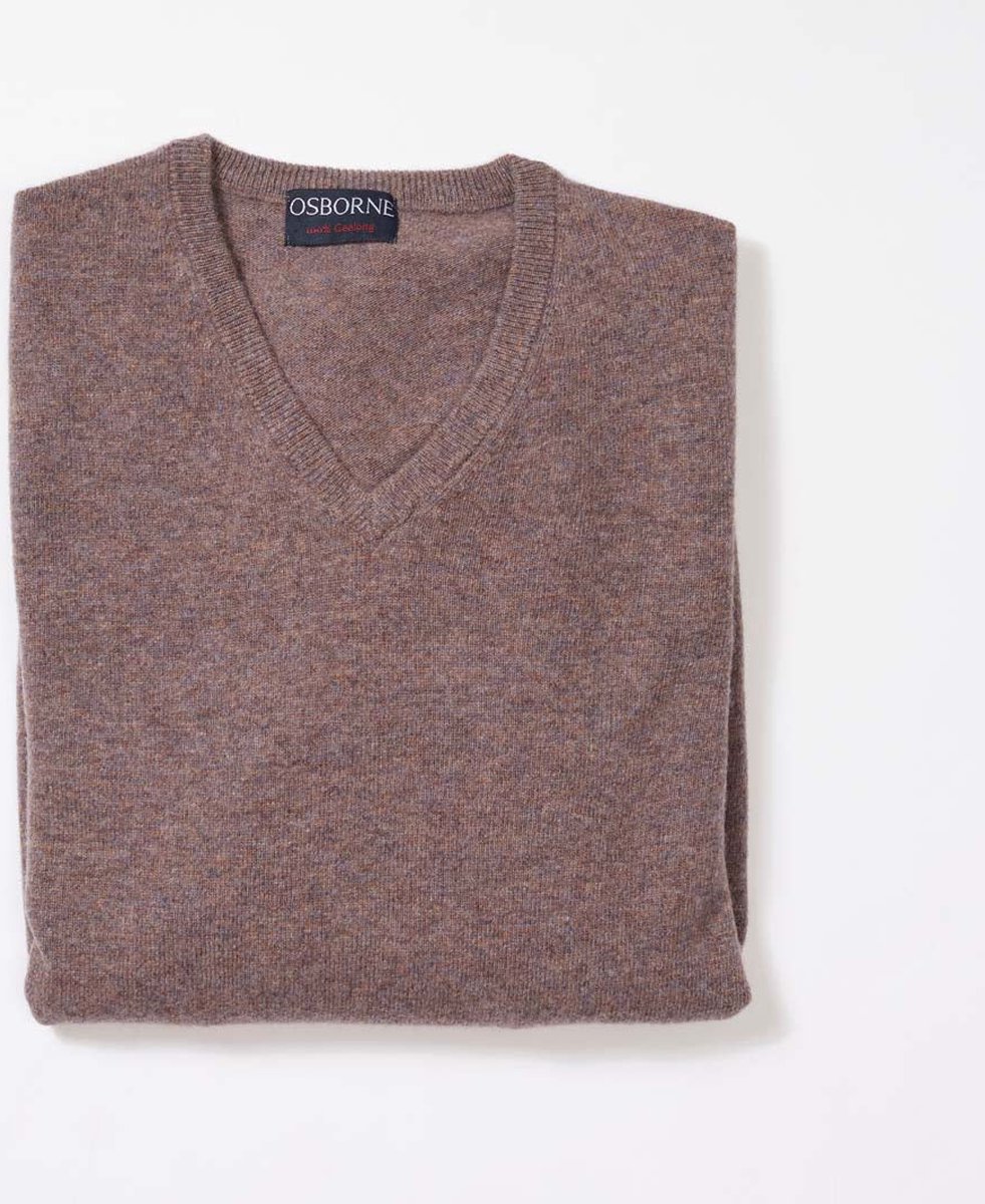 Osborne Knitwear Trui met V hals - Geelong wol - Teak - XL