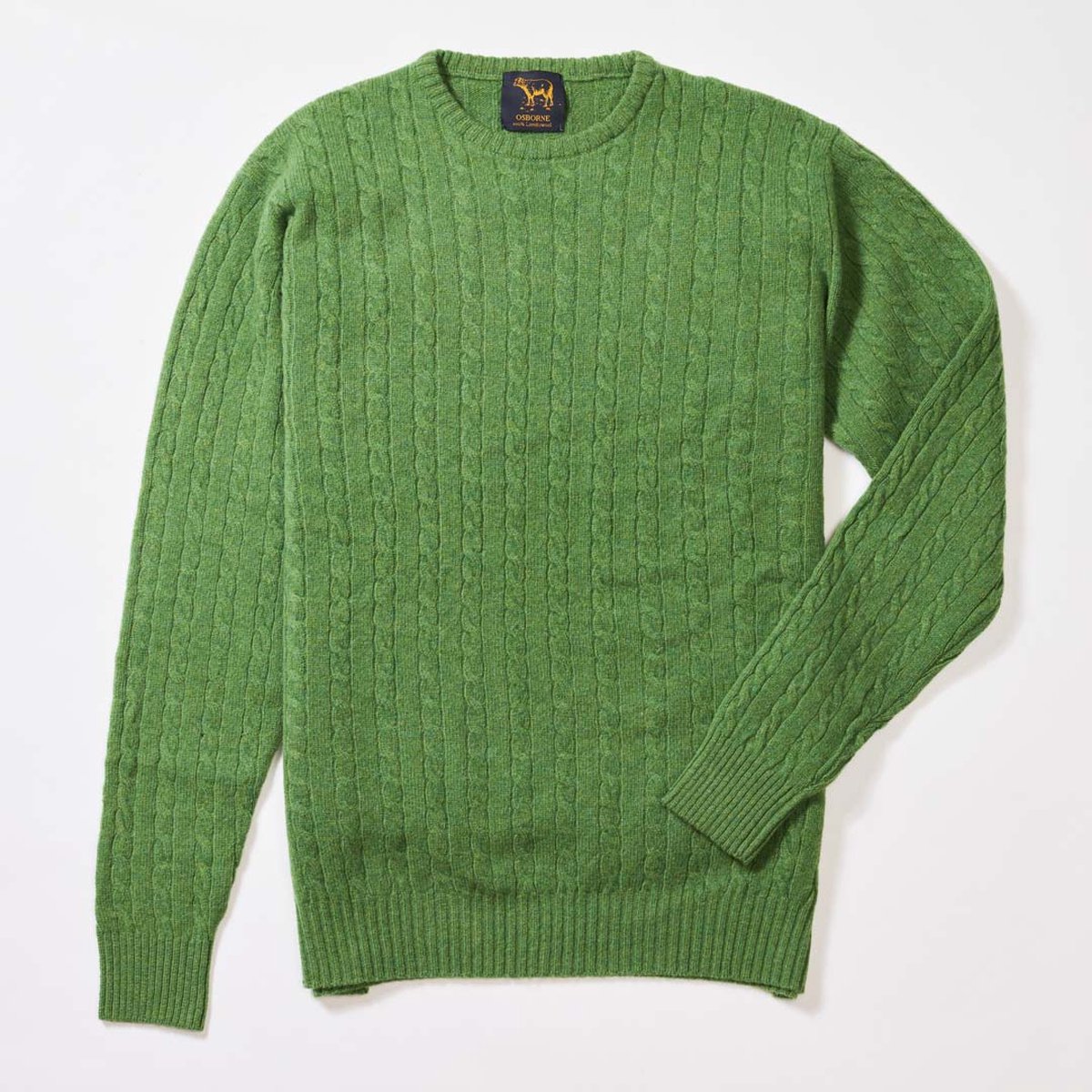 Osborne Knitwear Trui met dunne kabels en ronde hals - Lamswol - Watercress - L