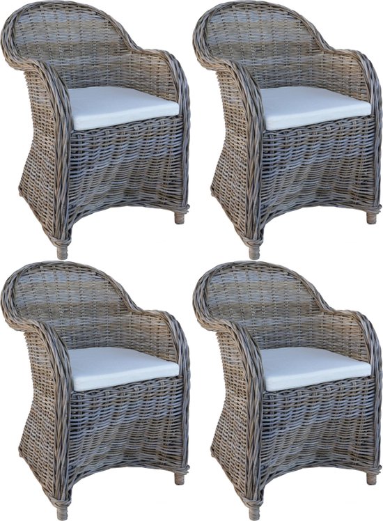 Decomeubel Rotan Stoel Kubu Grey met wit Kussen - set van 4 stoelen