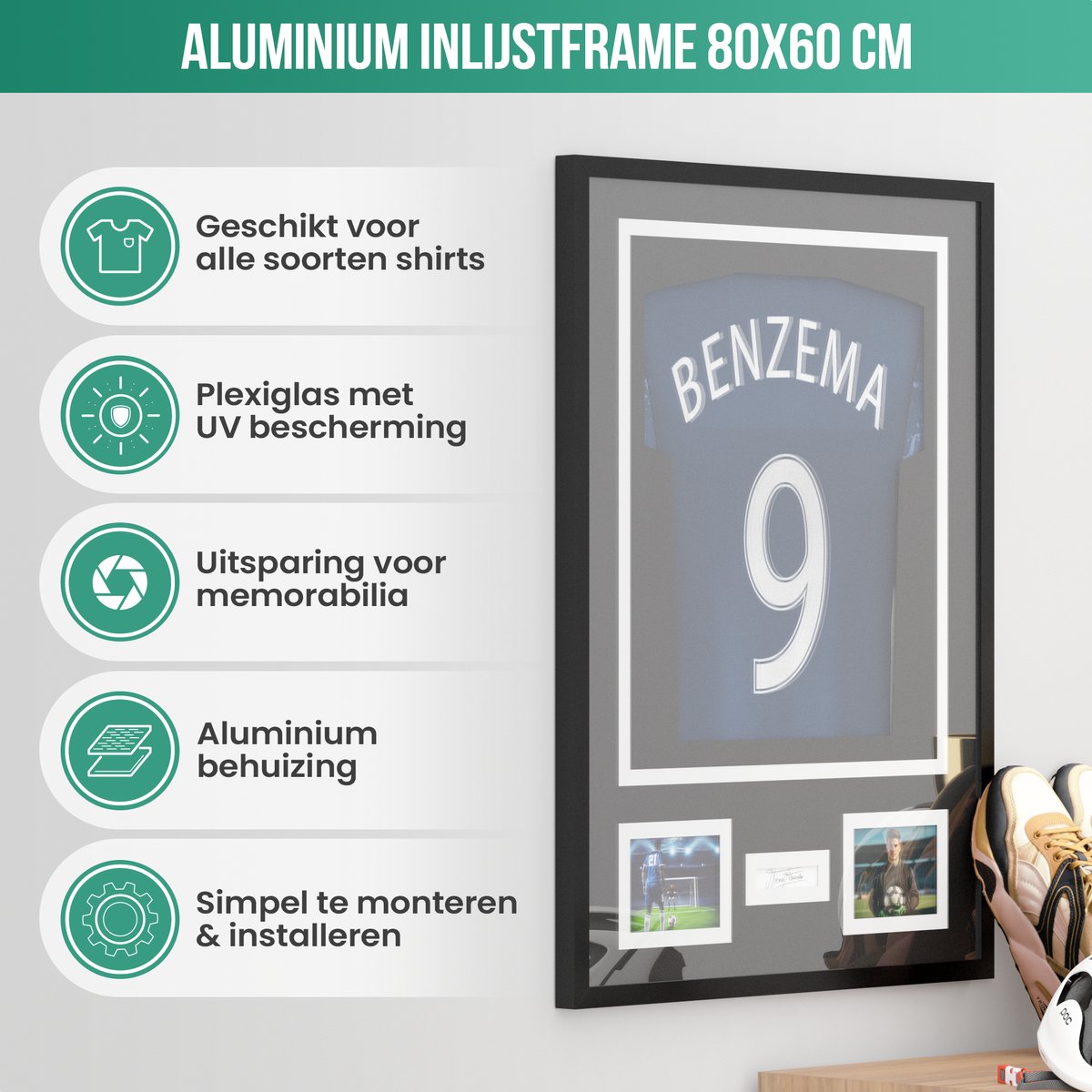 Avalo Wissellijst Aluminium - Inlijsten Voetbal Shirt - 3D Box Frame - 60x80 CM - Zwart - Diepe fotolijst - Shirt Inlijsten In Fotolijstje — cadeau in Wonen & Interieur - foto 2