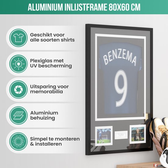Avalo Cadre à Langer Aluminium - Encadrement Maillot de Voetbal - Cadre Boîte 3D - 60x80 CM - Zwart - Cadre Profond - Encadrement Chemise Dans Cadre Photo