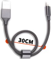 Korte USB Kabel - Geschikt voor Apple CarPlay, iPhone - Oplader Kabel - Gevlochten Nylon - 30 CM - 2.4A Snelladen - Datakabel