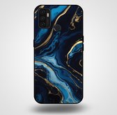 Smartphonica Telefoonhoesje voor OPPO A53 met marmer opdruk - TPU backcover case marble design - Goud Blauw / Back Cover geschikt voor Oppo A53