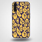 Smartphonica Telefoonhoesje voor OPPO A91 met smiley opdruk - TPU backcover case emoji design - Paars Geel / Back Cover geschikt voor Oppo A91