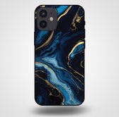 Smartphonica Telefoonhoesje voor iPhone 12 Mini met marmer opdruk - TPU backcover case marble design - Goud Blauw / Back Cover geschikt voor Apple iPhone 12 Mini