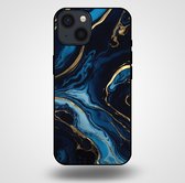 Smartphonica Telefoonhoesje voor iPhone 14 met marmer opdruk - TPU backcover case marble design - Goud Blauw / Back Cover geschikt voor Apple iPhone 14