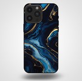 Smartphonica Telefoonhoesje voor iPhone 14 Pro Max met marmer opdruk - TPU backcover case marble design - Goud Blauw / Back Cover geschikt voor Apple iPhone 14 Pro Max