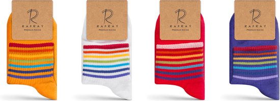 RAFRAY Socks - Rainbow Gestreept Sportsokken - Sneaker Sokken in Cadeaubox - Premium Katoen - 4 paar - Maat 36-40