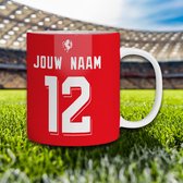 Twente Mok - Voetbal Mok - Gepersonaliseerd met naam en nummer - 325ml - Voetbal cadeau Mokken - Twente Artikelen Shirt Mok