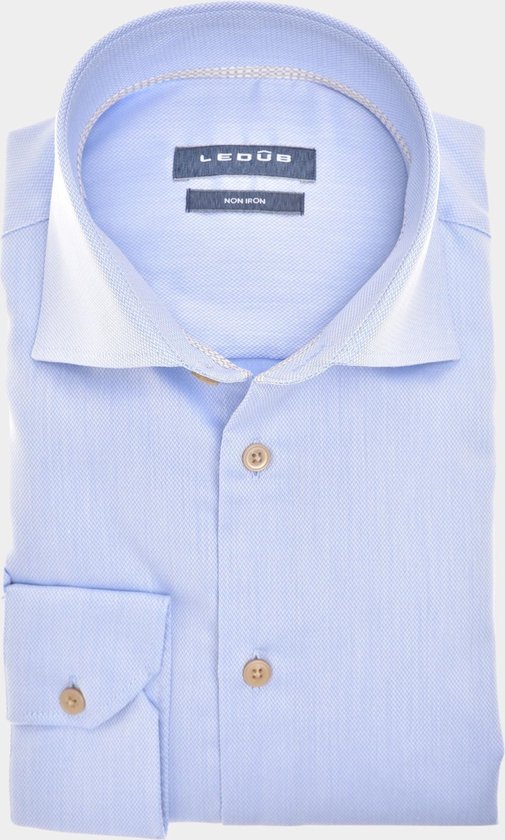 Ledub modern fit overhemd - structuur - lichtblauw - Strijkvrij - Boordmaat: 43
