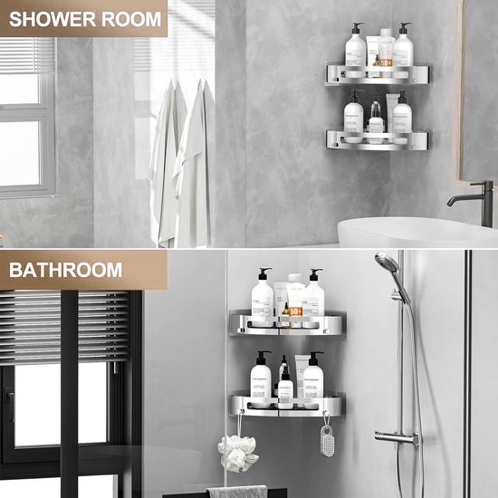 YEAPA Douche Shampoo Houder Wandmontage Doucherek Met Haken Douche Planken Lijm Geen Boor Ruimte Aluminium Voor Toilettoilet Zwart C 3 Vloeren Kleur Zwart B Maat 1 Verhaal