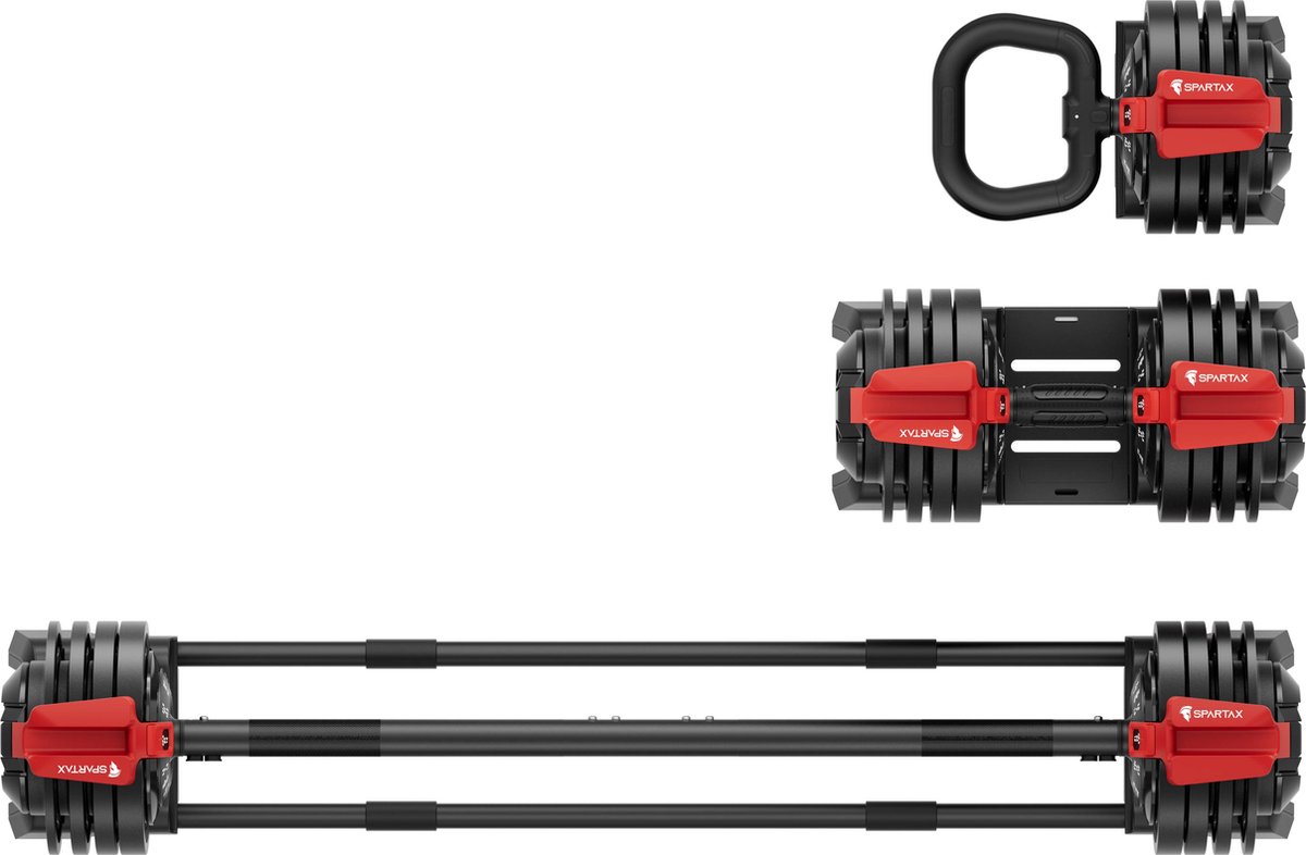 SPARTAX® 3 in 1 Dumbell - Verstelbare dumbells 3-24 kg - Kettlebell - Barbell - Makkelijk Verstelbaar