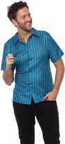 Partychimp Luxe Retro Blouse Heren Disco Blouse 70's Shirt Carnavalskleding Heren - Maat XL - Blauw