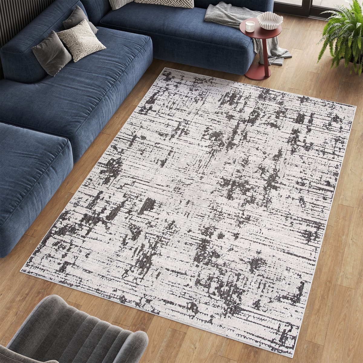Tapiso Lotus Vloerkleed Zwart Antraciet Laagpolig Woonkamer Tapijt Maat- 200x300