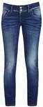 Blauwe skinny jeans met een dubbele knoopsluiting en lichte wassing.