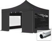 4x4 m Easy Up partytent Vouwpaviljoen PVC brandvertragend met zijwanden (2 panorama), PROFESSIONAL alu 40mm, zwart