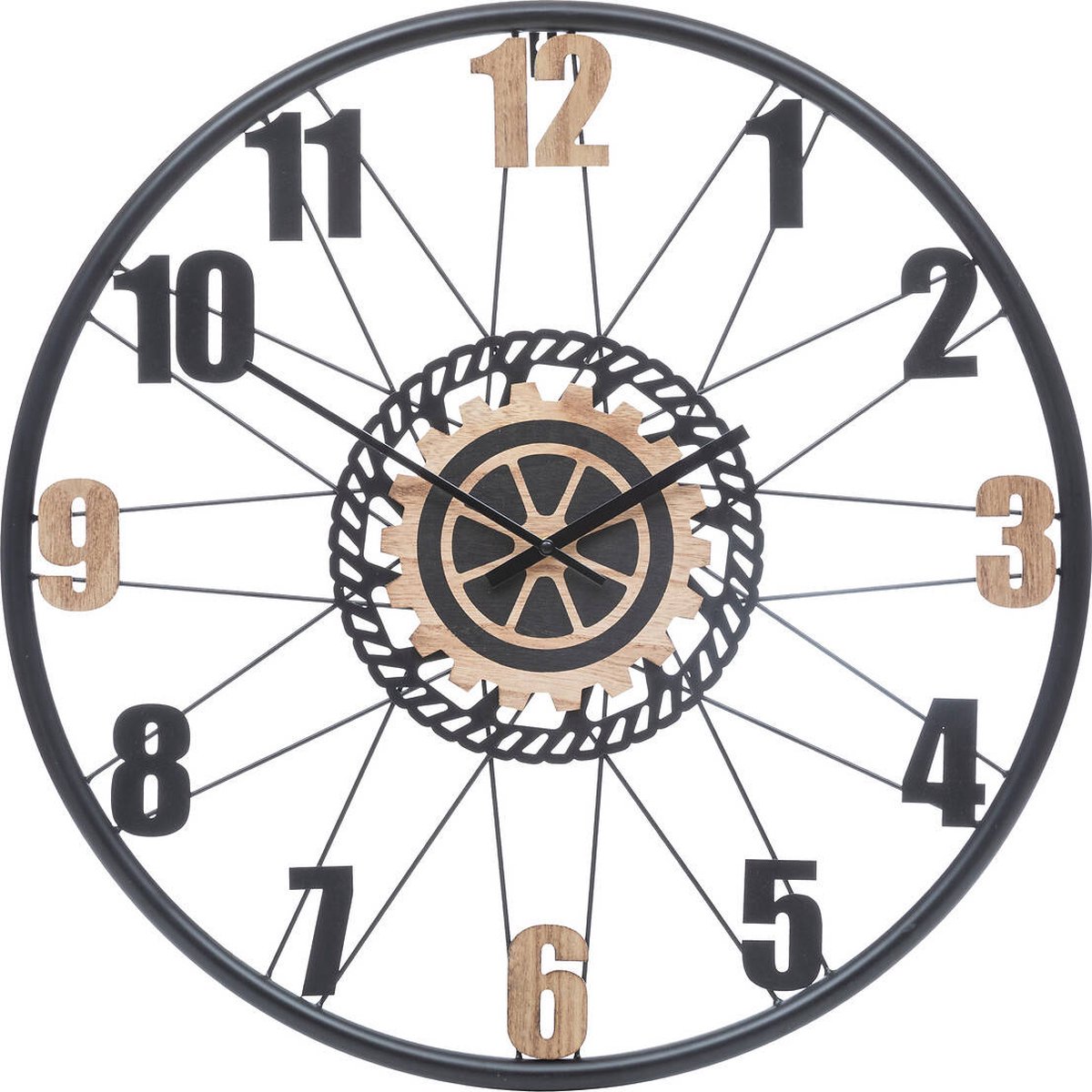 Vintage wandklok van metaal met zichtbare mechanismen MOHAN