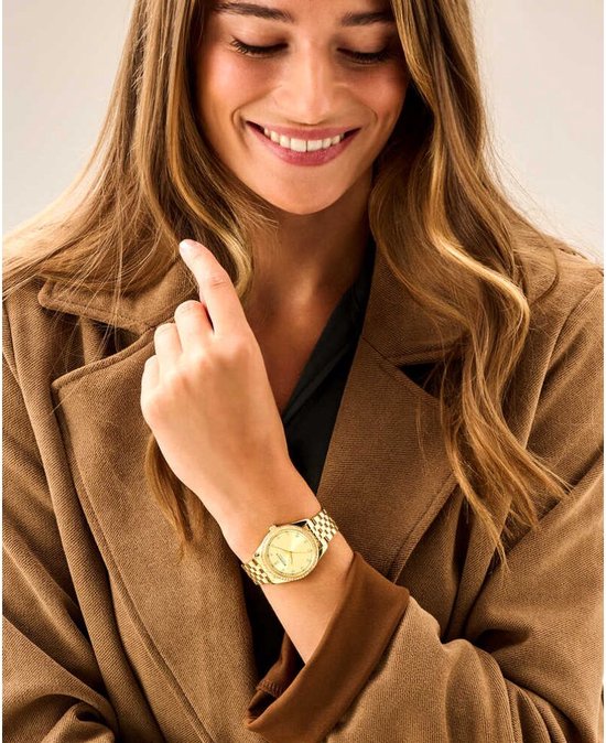 BUREI Mini horloge dames analoog kwarts Demenhorloge elegant polshorloge dames met lederen armband voor vrouwen (goud-zwart