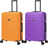 BlockTravel kofferset 2 delig ABS ruimbagage met dubbele wielen 95 liter - inbouw TSA slot - oranje - paars