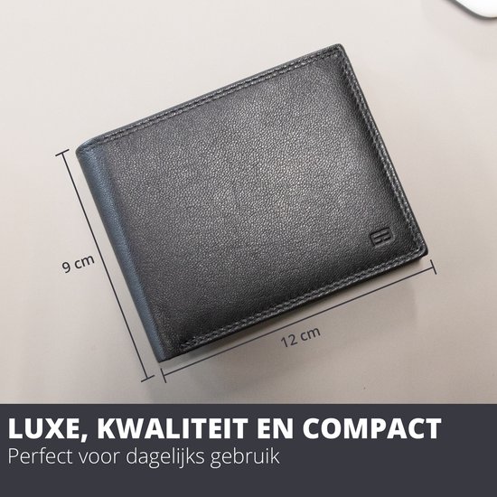 Portefeuille noir compact en cuir pour homme, 12x9 cm, idéal pour un usage quotidien.