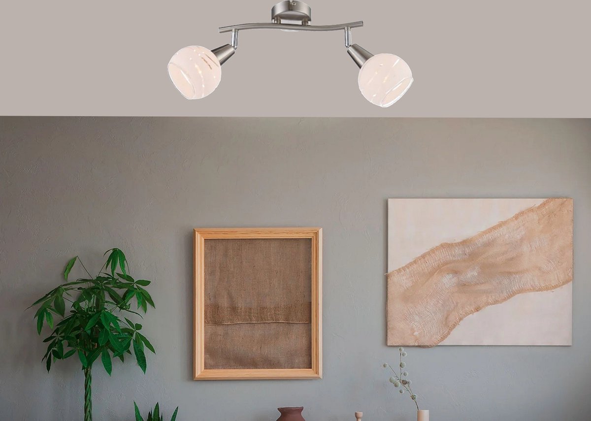 Trango 2-vlams plafondlamp 1001-22SD *OLIVIA* incl. 2x 3-traps dimbare LED-lamp 3000K warm wit - plafondspot in RVS-look met designbril, woonkamerlamp, draaibare spots