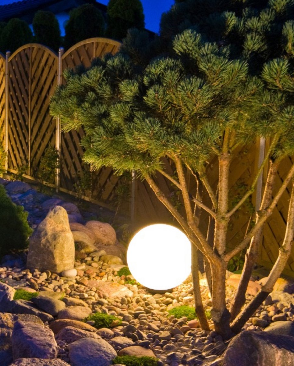 Trango IP65 tuinbal 20cm diameter 200G in granietsteenlook *NATURE* incl. ca. 5 meter IP44 voedingskabel met 1x E27 fitting (zonder lamp), bollamp, tuinlamp, lichtbol, buitenlamp