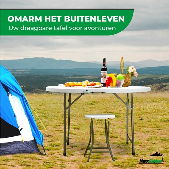MaxxGarden Vouwtafel - Klaptafel - Plooitafel - Opvouwbare ronde tuin tafel - 120x74 cm - Wit van MaxxGarden — afbeelding 5