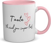 Akyol - tante ik vind jou super lief koffiemok - theemok - roze - Tante - de liefste tante - verjaardag - cadeautje voor tante - tante artikelen - kado - geschenk - 350 ML inhoud