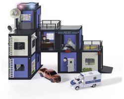 SIKU 5510, Politiebureau, modulair plug-in systeem voor creatieve constructies, met light & sound module, Dodge Ram met touw, Mercedes-Benz politie sprinter