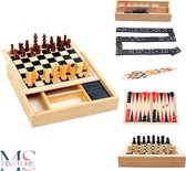 MS MixStore® - 4-in-1 Houten Spellendoos - Bordspel Set - Backgammon - Mikado - Domino - Schaken -