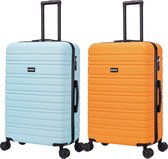BlockTravel kofferset 2 delig ABS ruimbagage met dubbele wielen 95 liter - inbouw TSA slot - licht blauw - oranje